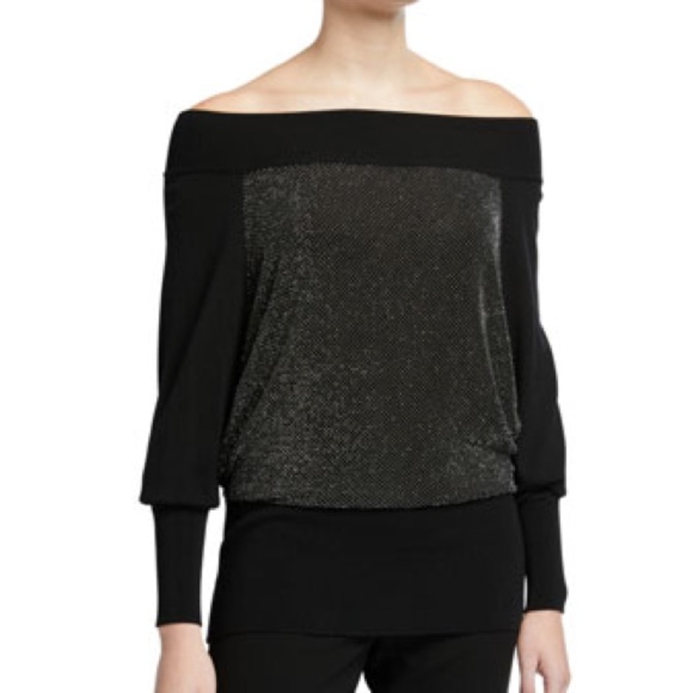 Chiara Boni La Petite Robe M Line Off-the-Shoulder Metallic Front Top
